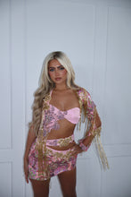 Load image into Gallery viewer, The BLOOME Dress with Sleeve - Sequin, Diamond Embellishments and Beaded Tassles (Pink/Gold)