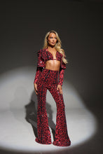 Load image into Gallery viewer, The VALENCIA Cropped Blazer, Bikini Top and Trousers in Red Leopard Sequin