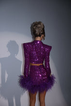 Load image into Gallery viewer, The EYES ON ME Cropped Blazer and Skirt with Feathers
