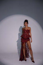 Load image into Gallery viewer, The RAVINA Basque and Maxi Skirt with Rope and Diamond appliqués (Burgundy)
