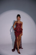 Load image into Gallery viewer, The RAVINA Basque and Maxi Skirt with Rope and Diamond appliqués (Burgundy)