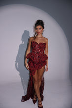 Load image into Gallery viewer, The RAVINA Basque and Maxi Skirt with Rope and Diamond appliqués (Burgundy)