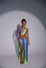 Load image into Gallery viewer, The ALICIA Dress with Split Leg Maxi Skirt in Multicolour Snake Print Sequin with Diamonte Snake Appliqués (Knicker Included)