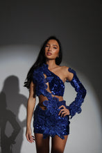 Load image into Gallery viewer, The ARIANA 3D Flower Sequin Dress (Blue)