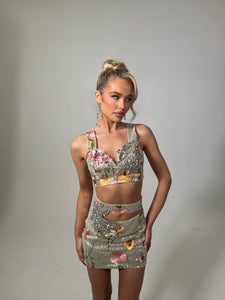 The LUELLA Bralet in Silver / Floral Sequin