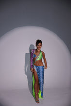 Load image into Gallery viewer, The ALICIA Dress with Split Leg Maxi Skirt in Multicolour Snake Print Sequin with Diamonte Snake Appliqués (Knicker Included)