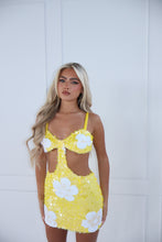 Load image into Gallery viewer, The ROSELIGHT Dress and Cropped Jacket - Yellow/White Flower Sequin
