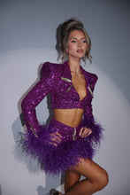 Load image into Gallery viewer, The EYES ON ME Cropped Blazer and Skirt with Feathers