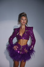 Load image into Gallery viewer, The EYES ON ME Cropped Blazer and Skirt with Feathers