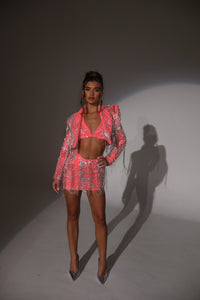 The COSETTE Beaded Tassel Blazer, Skirt and Bikini Top