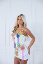 Load image into Gallery viewer, The BLOSSARA Dress with Multicolour 3D Embellished Flowers and Beaded Tassles