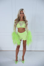 Load image into Gallery viewer, The FLORINE Top and Shorts with Feather Details - Beaded Lime Lace