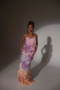 The DAPHNE Beaded Ombre Lace Dress with 3D Flowers