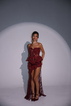 Load image into Gallery viewer, The RAVINA Basque and Maxi Skirt with Rope and Diamond appliqués (Burgundy)