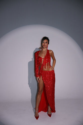 The HALLIE Beaded Sequin Tassel Maxi Dress