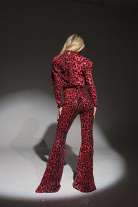 The VALENCIA Cropped Blazer, Bikini Top and Trousers in Red Leopard Sequin