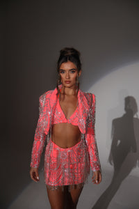 The COSETTE Beaded Tassel Blazer, Skirt and Bikini Top
