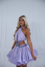 Load image into Gallery viewer, The SOFTELLE Beaded Lace Dress with Diamond Embellishments - Lilac