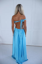 Load image into Gallery viewer, The GLOWYN Stretch Satin Maxi Dress with Floral Diamonte Embellishments (Blue)