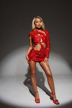 Load image into Gallery viewer, The ARIANA 3D Flower Sequin Dress (Red)