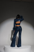 Load image into Gallery viewer, The CELESTE Sequin Bodysuit and Trousers with Luce Jewels and Feather Cuffs