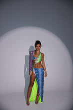 Load image into Gallery viewer, The ALICIA Dress with Split Leg Maxi Skirt in Multicolour Snake Print Sequin with Diamonte Snake Appliqués (Knicker Included)