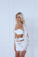 Load image into Gallery viewer, The BLOOME Dress with Sleeve - Sequin, Diamond Embellishments and Beaded Tassles (White/Silver)