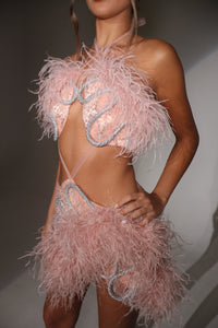 The FLORRIE Beaded Dress with Feather and Rope Details