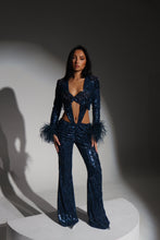 Load image into Gallery viewer, The CELESTE Sequin Bodysuit and Trousers with Luce Jewels and Feather Cuffs