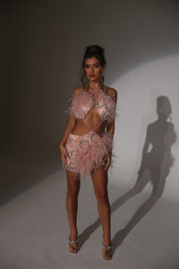 The FLORRIE Beaded Dress with Feather and Rope Details