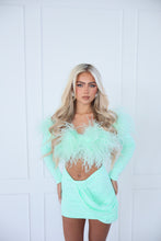 Load image into Gallery viewer, The MAIA Skirt and Top with Statement Feathers - Mint Lace
