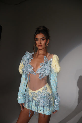 The LAURELL Beaded Lace Co-Ord with 3D Flowers and Chain details