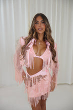 Load image into Gallery viewer, The THARA Cropped Blazer, Skirt and Bikini Top in Denim with Embellishments and Fringing details