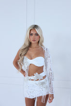 Load image into Gallery viewer, The BLOOME Dress with Sleeve - Sequin, Diamond Embellishments and Beaded Tassles (White/Silver)