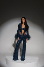 Load image into Gallery viewer, The CELESTE Sequin Bodysuit and Trousers with Luce Jewels and Feather Cuffs