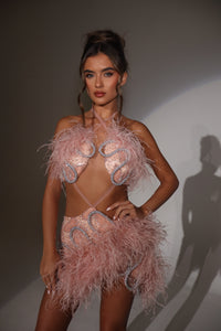The FLORRIE Beaded Dress with Feather and Rope Details