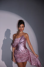 Load image into Gallery viewer, The DARCIE Drape Dress in Baby Pink Glitter/ Beaded Tassel Sequin