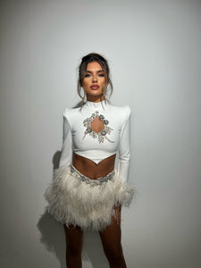 The CLARA Feather Skirt (Ivory)