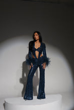 Load image into Gallery viewer, The CELESTE Sequin Bodysuit and Trousers with Luce Jewels and Feather Cuffs