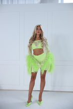 Load image into Gallery viewer, The FLORINE Top and Shorts with Feather Details - Beaded Lime Lace