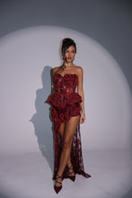Load image into Gallery viewer, The RAVINA Basque and Maxi Skirt with Rope and Diamond appliqués (Burgundy)