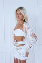 Load image into Gallery viewer, The BLOOME Dress with Sleeve - Sequin, Diamond Embellishments and Beaded Tassles (White/Silver)