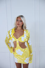 Load image into Gallery viewer, The ROSELIGHT Dress and Cropped Jacket - Yellow/White Flower Sequin