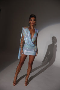 The ORELIA Grecian Drape Dress with Gold Embellished Arm Cuff