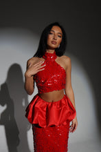 Load image into Gallery viewer, The EMILIA Sequin Top and Maxi Skirt with Puffball