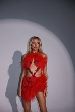 Load image into Gallery viewer, The FLORRIE Dress with Feathers (Red)