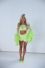 Load image into Gallery viewer, The FLORINE Top and Shorts with Feather Details - Beaded Lime Lace
