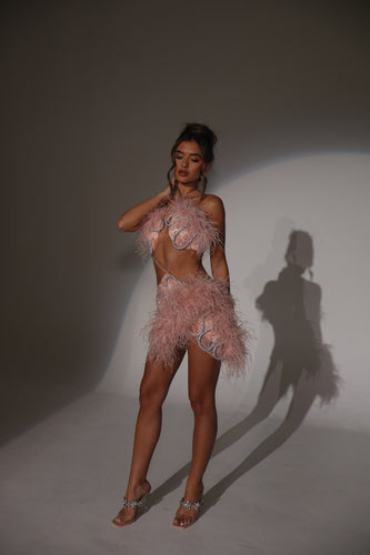 The FLORRIE Beaded Dress with Feather and Rope Details