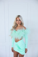 Load image into Gallery viewer, The MAIA Skirt and Top with Statement Feathers - Mint Lace