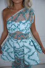 Load image into Gallery viewer, The PENELOPE Maxi Dress and Peplum Belt - Blue Sequin Lace